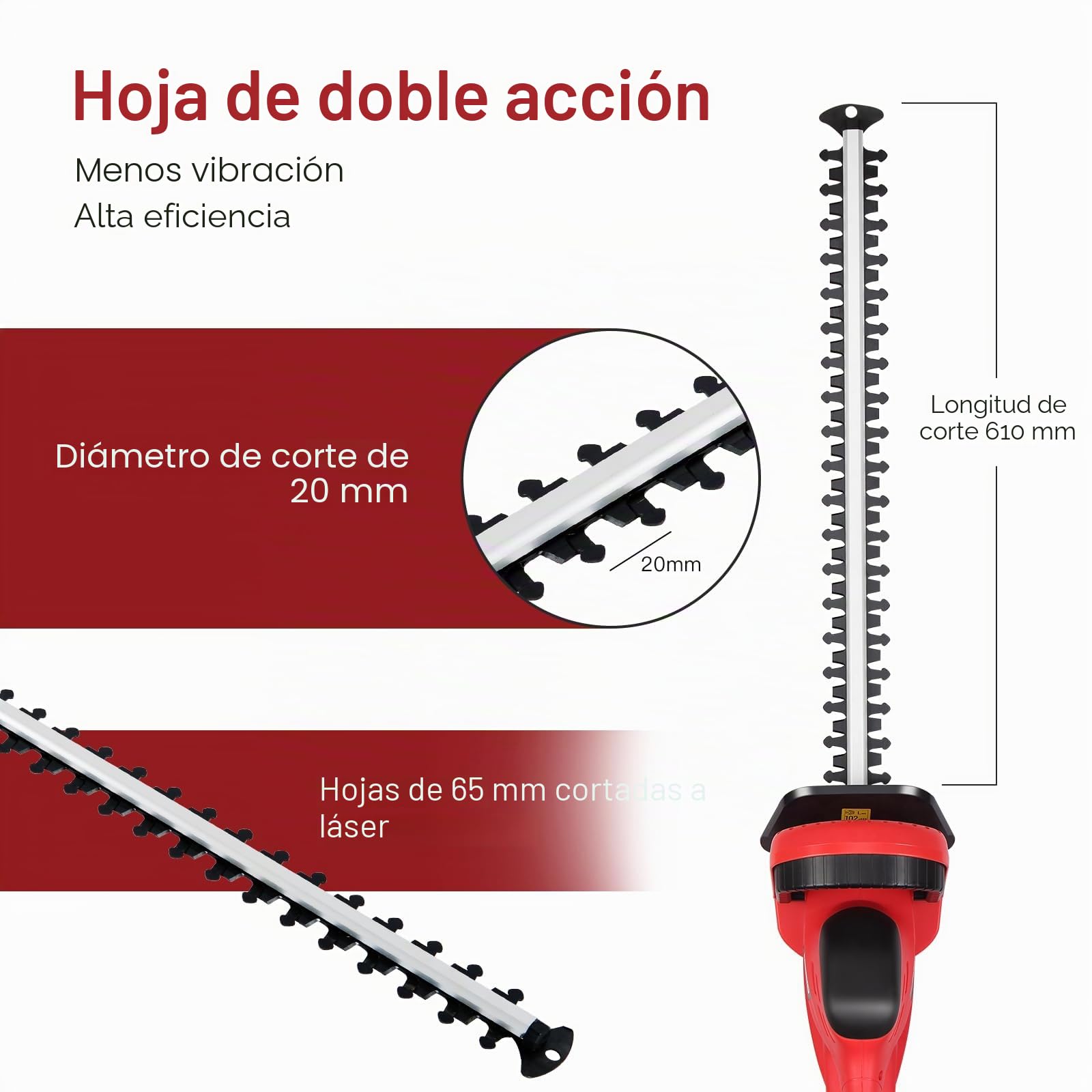 Cortasetos eléctrico TEENO 710 W - Recortasetos eléctrico con Cable - Hoja 610 mm - Corte preciso 20 mm - Protección a Prueba de Golpes - Mango ergonómico