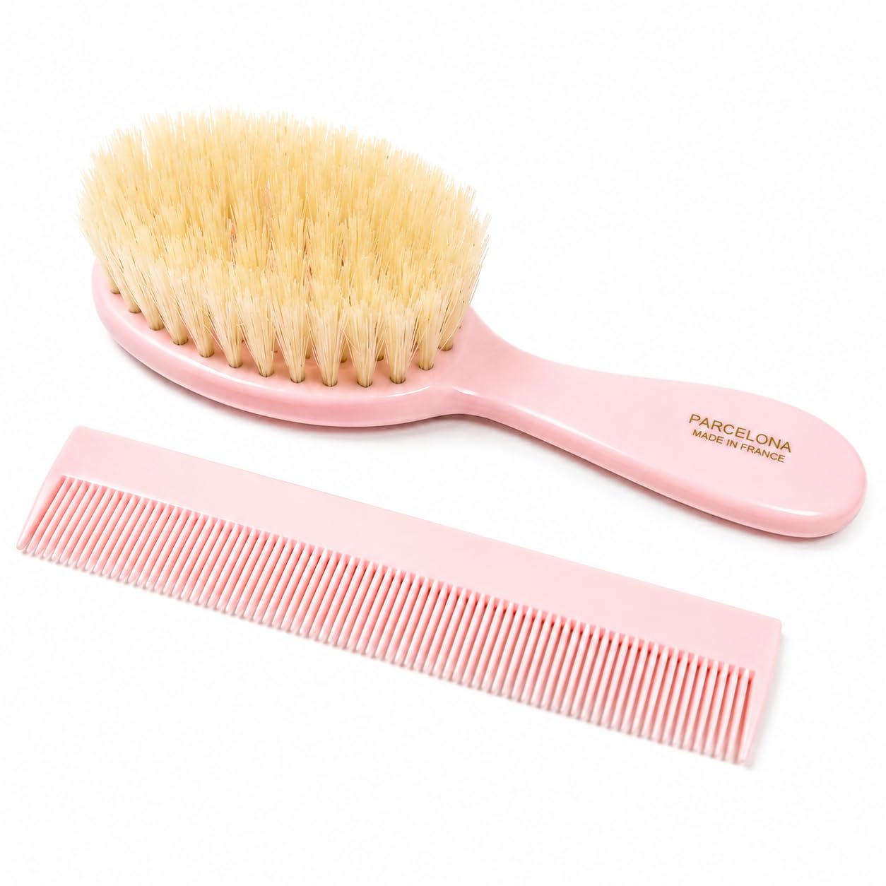 Parcelona French Grooming Combo Light Pink 6" Celluloid Soft Natural Silk Bristles Baby Brush and Comb for Girls and Toddlers Styling Girls Hair Accessories-image-47