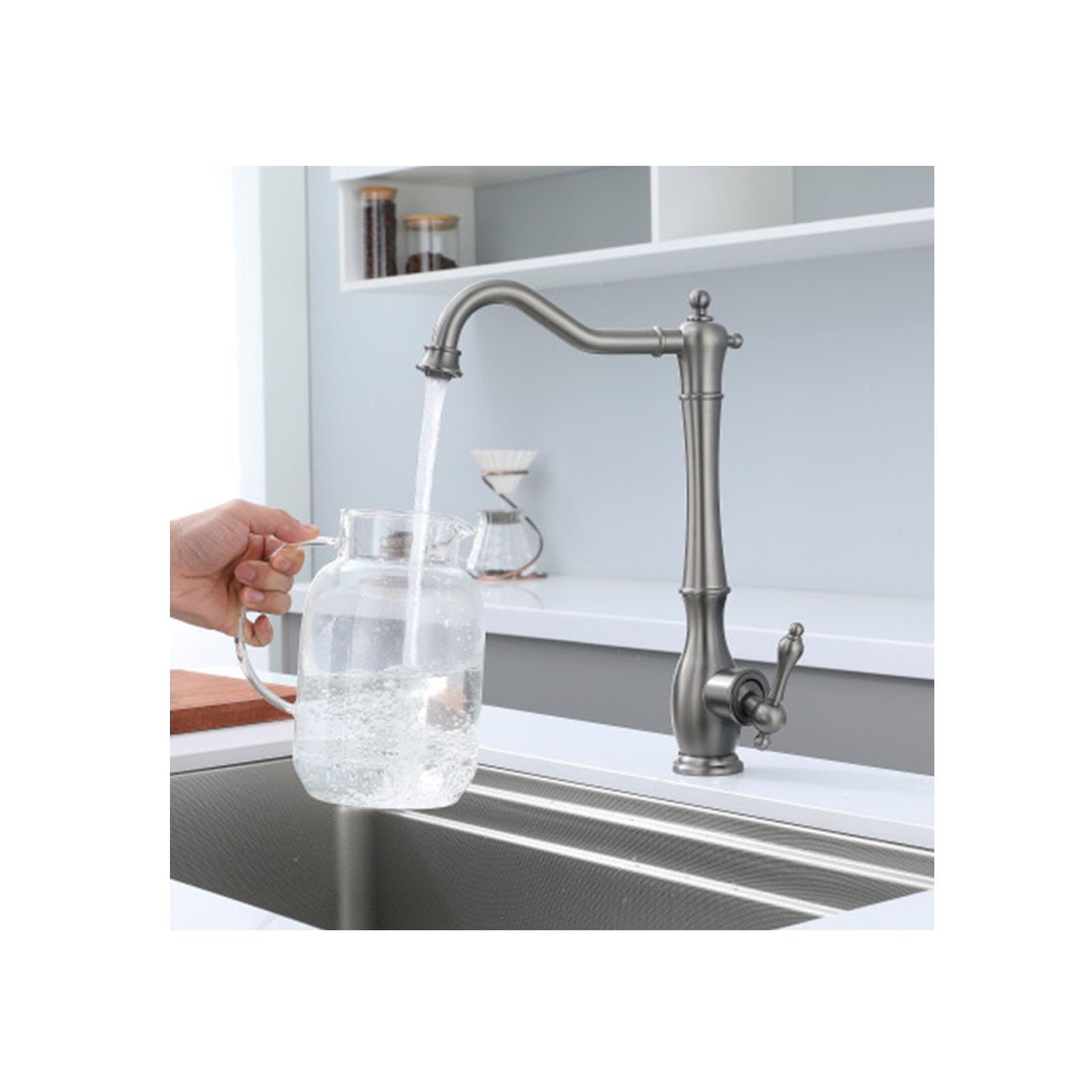 ASerZenith Single Handle Kitchen Faucet For Rv Mobile Home Hotel,Vessel Sink Faucet Pot Filler,Brass Bathroom Sink Faucet With Pull Down Sprayer,Gray