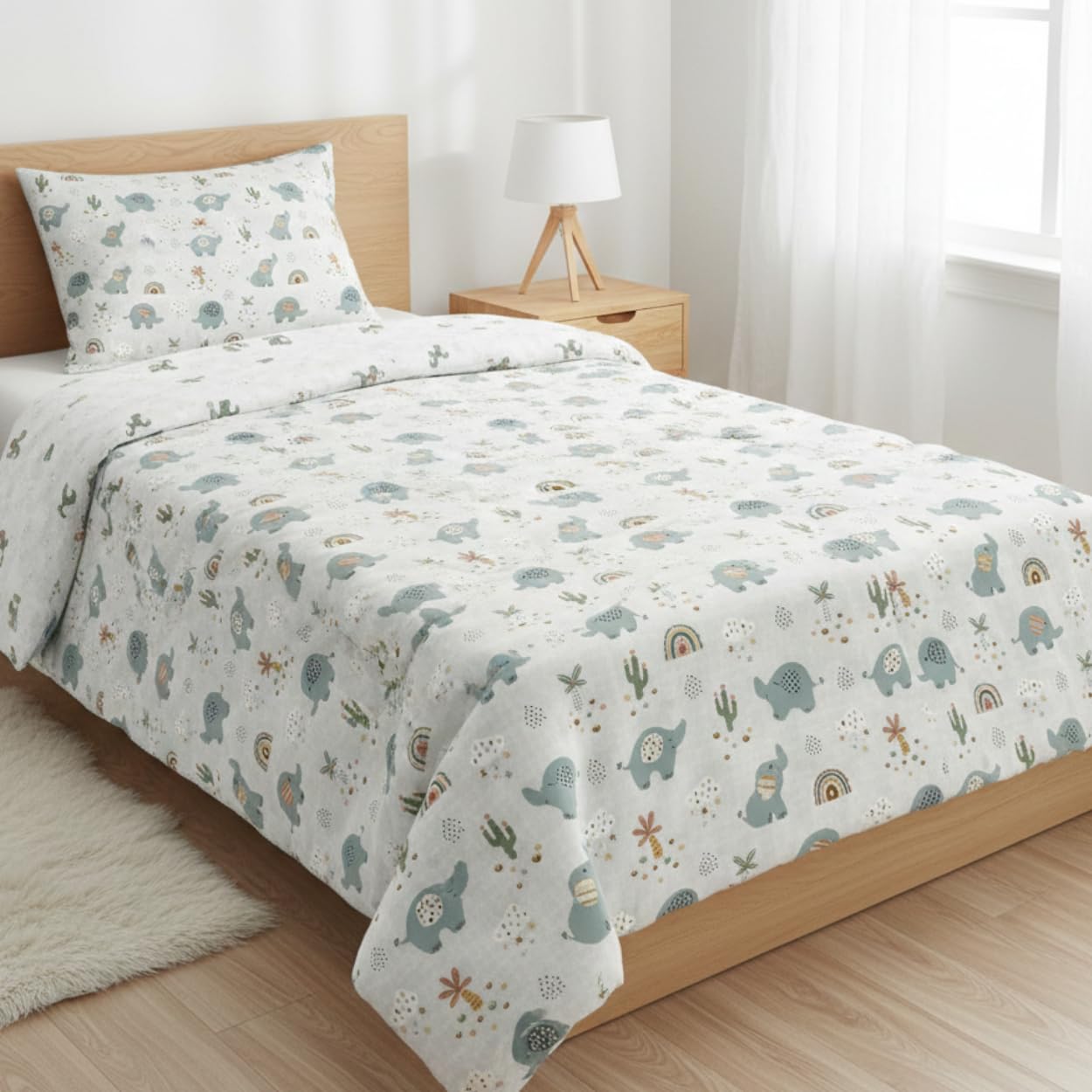 HABOO | Blue Elephant & Rainbow Print Kids Cotton Comforter - 60 * 90 Inches, 100 GSM Lightweight All-Season Quilt | Kids Bedroom Ac Room Comforter-image-12