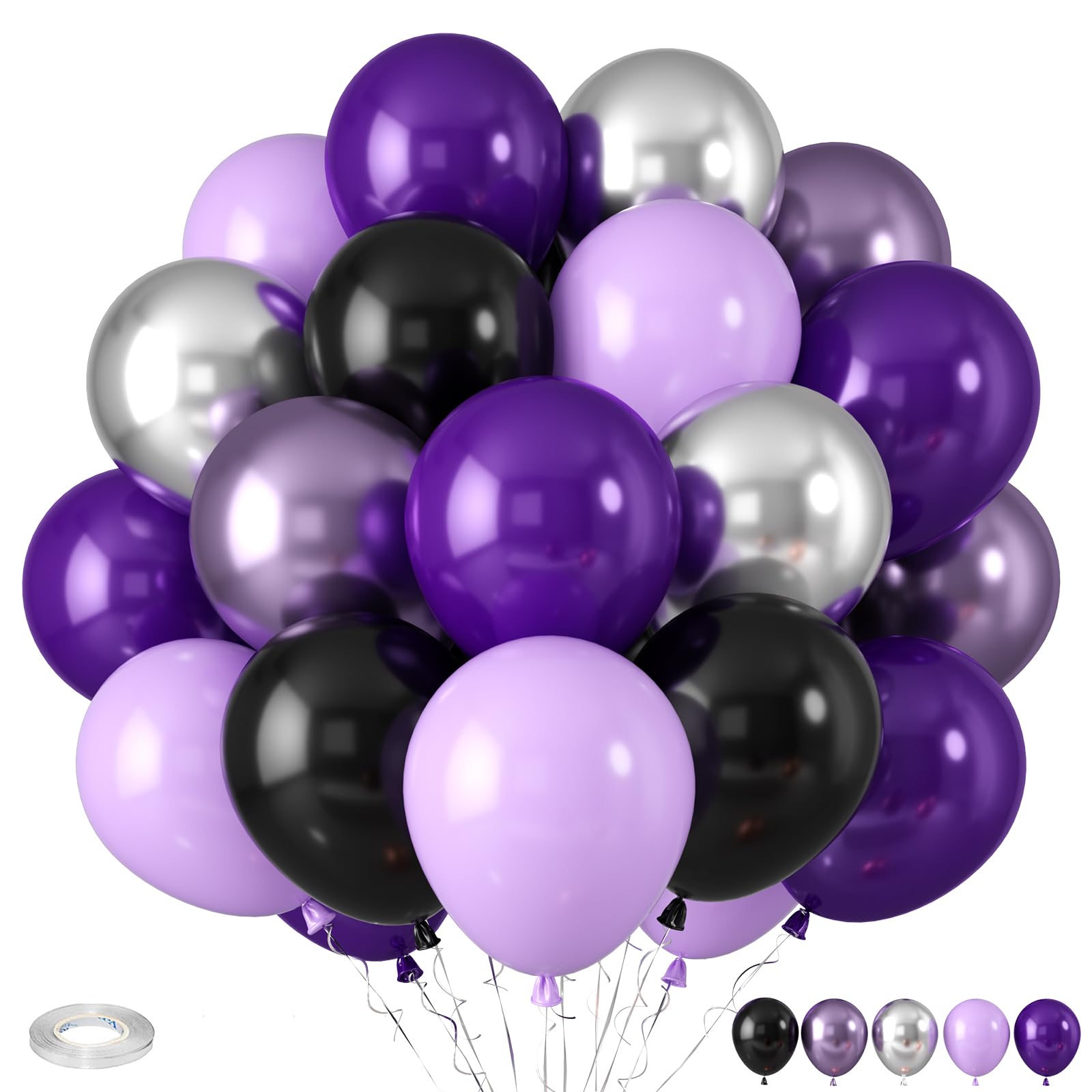 Confezione da 15 palloncini per feste, 5 argento metallizzato, 5 coriandoli viola metallizzati e 5 palloncini lilla metallizzati per anniversario di matrimonio, festa di compleanno - Italia