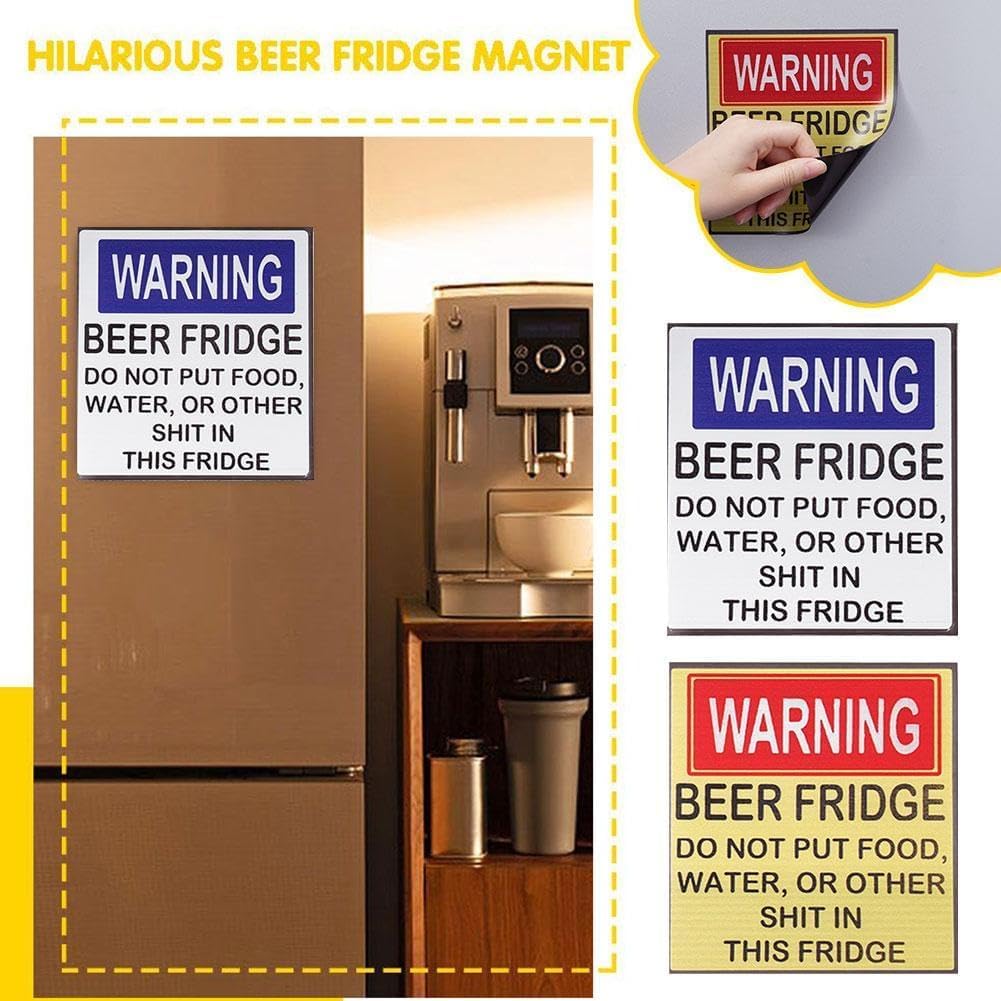 Funny Beer Fridge Magnet - Warning Sign Sticker, DO NOT Put Food In This Fridge, PVC Decal