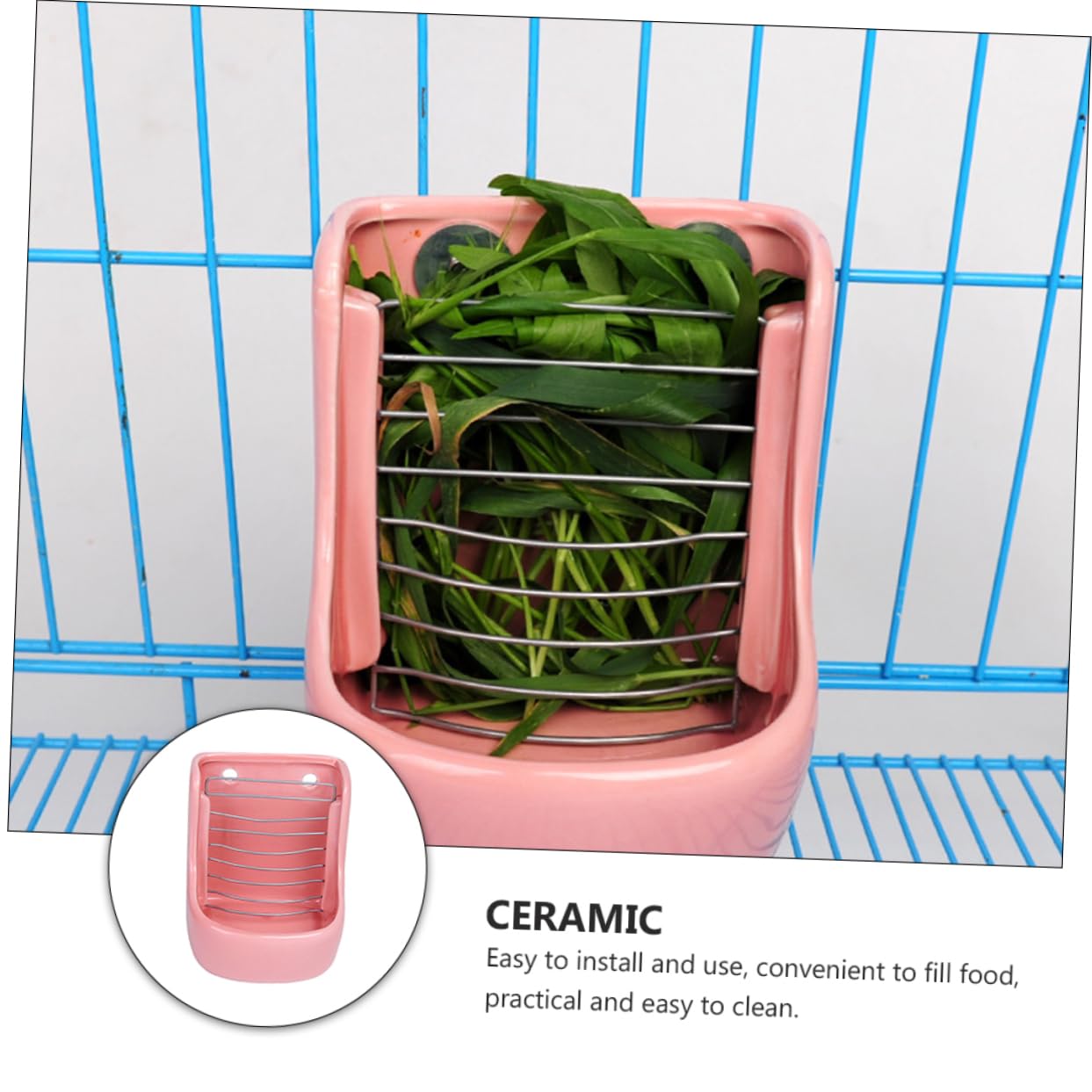 GALPADA 1pièce Râtelier à Herbe Céramique pour Rongeurs Bol De Nourriture pour Chinchilla Et Lapin Fixation Rose