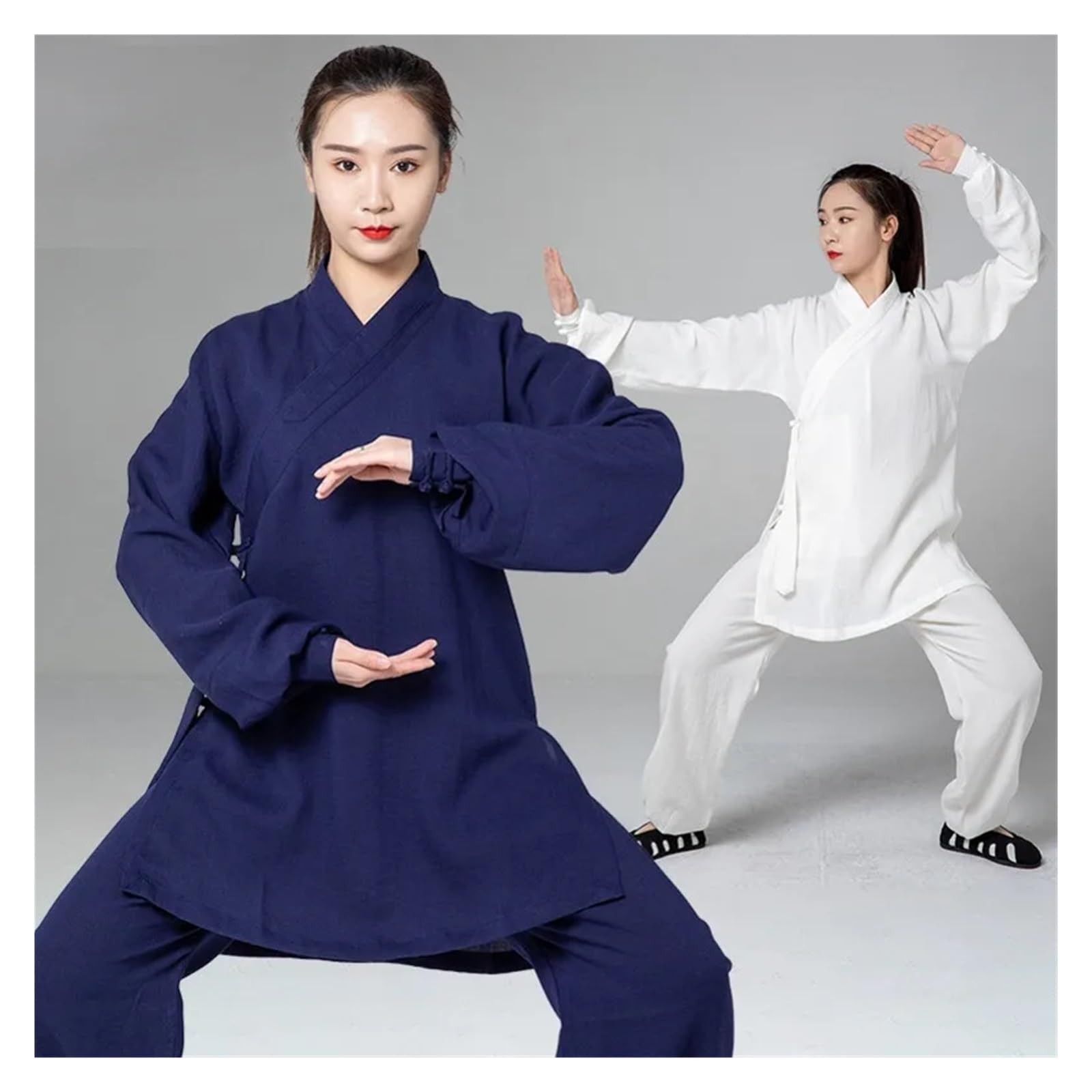 Tai Chi Anzug Traditionelle Baumwoll-Leinen-Kleidung Damen Uniform Oberteil Hose Deep Blue XL
