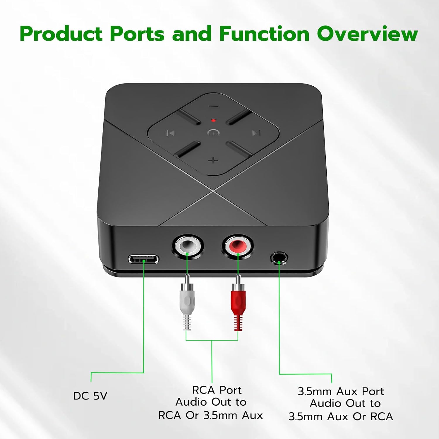 Detailed view of the Ultrbeka Bluetooth 6.0 Receiver showing its ports and control buttons.