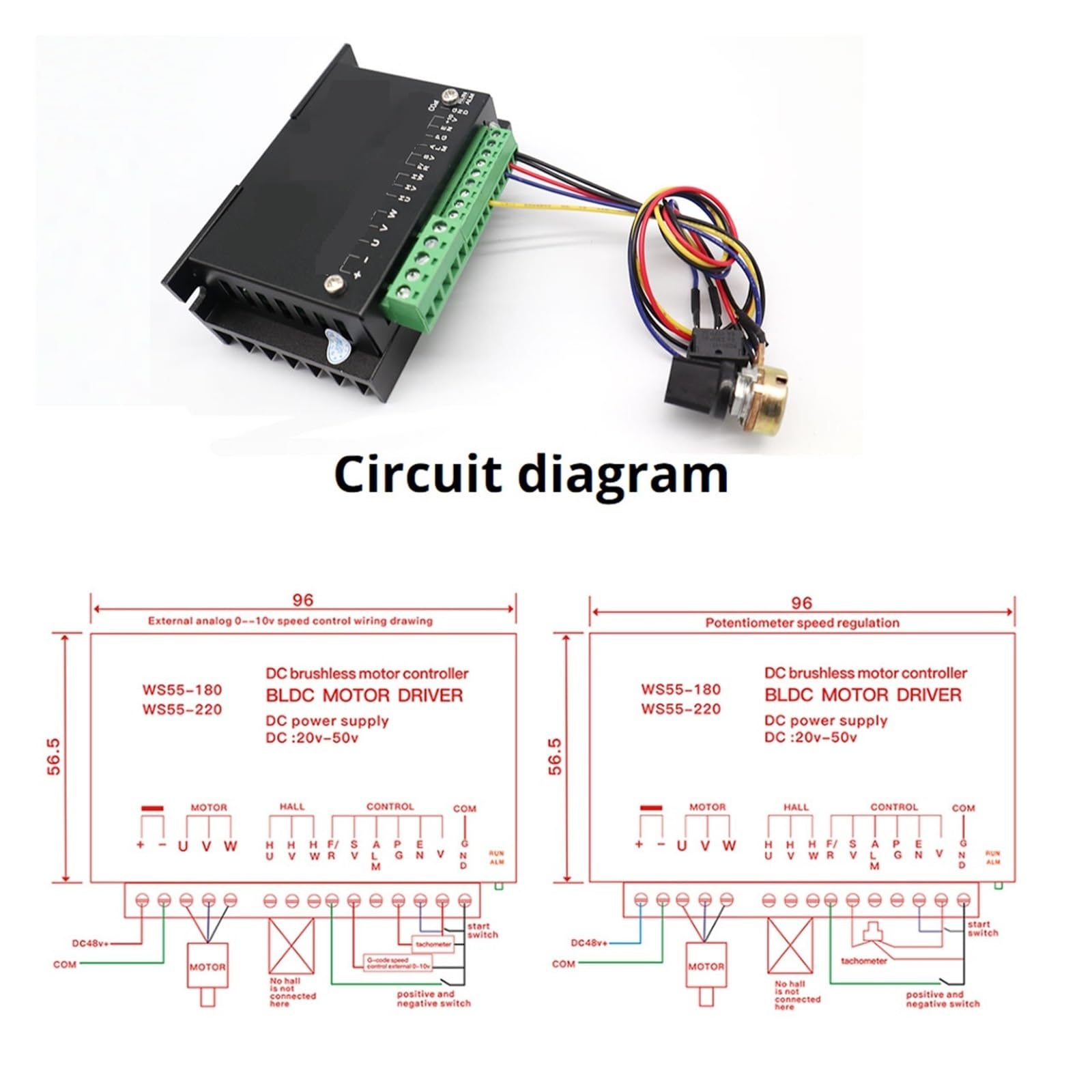 ER11/ER16 Collet 55mm PCB 500W Chłodzony Powietrzem Bezszczotkowy Silnik Wrzecionowy Grawerka 48V 12000R Sterownik Zasilacza + Zacisk Cicha, Wydajna I Stabilna Praca(ER16,500WBrushles Spindle)