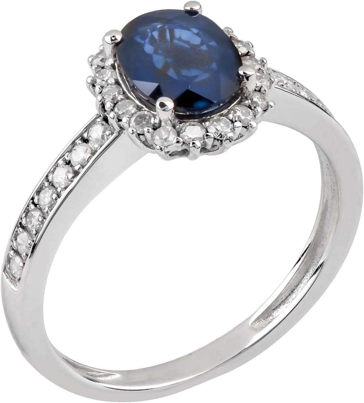 10k White Solid Gold Oval Gemstone and Natural Diamond Halo Birthstone Engagement Ring