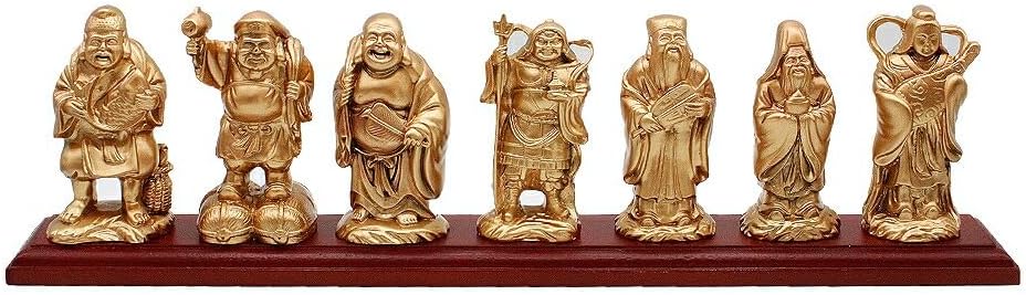 開運 七福神 置物 寿山石製 開運・幸運のインテリア置物 木製台座付