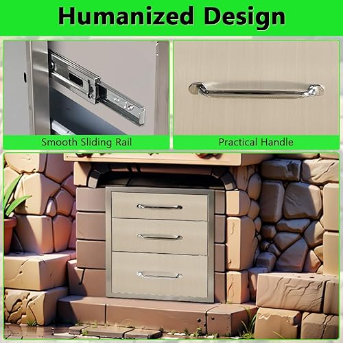 Miniatura 5 de Towallmark Cajones de cocina para exteriores, cajones de barbacoa de acero inoxidable con mango cromado, 18 pulgadas de ancho x 23 pulgadas de alto