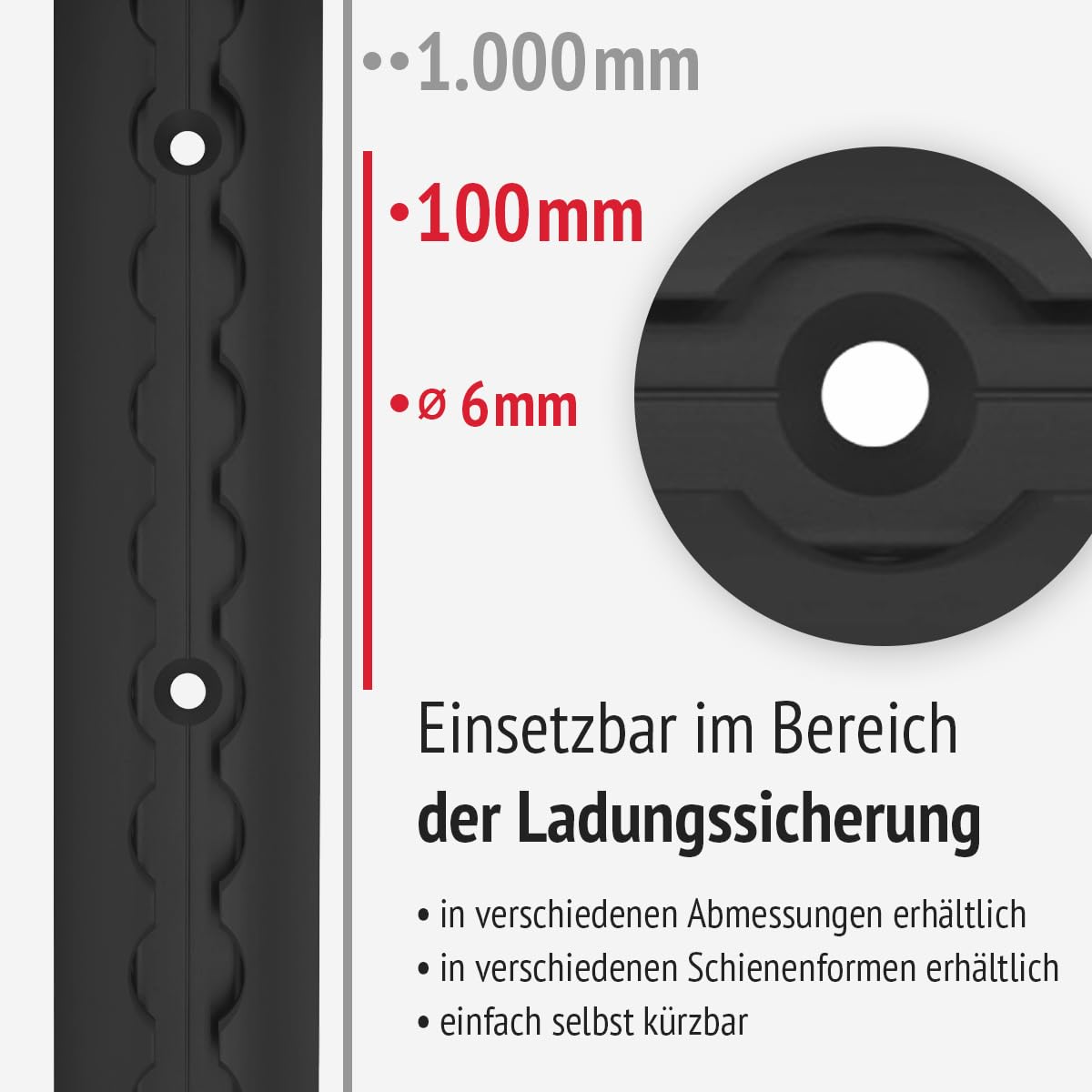 Airlineschienen-Set eckig 34 x 9,6 mm, schwarz KTL, gebohrt, mit Endkappen | 2 Aluminium-Zurrschienen mit 4 Endkappen für Transporter und Wohnmobile | Länge: 2 x 1,0 m (Startertset 2.2)