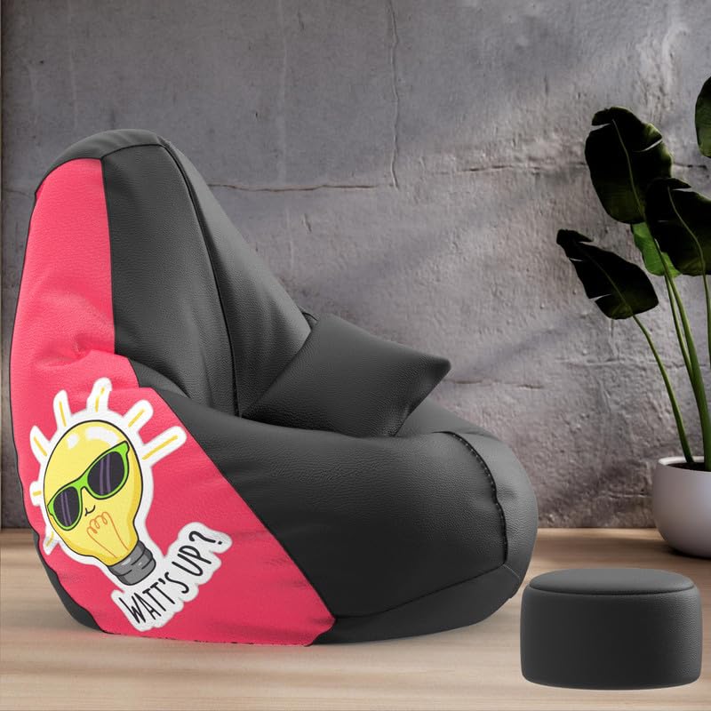 Biggie Bean Bag Cover 4XL Evergreen Classics Bean Bag-Loud Prints-Soft Landings-Styled with Free Cushion & Footrest (Matching Color : Printed Whatsup-Black)-image-15