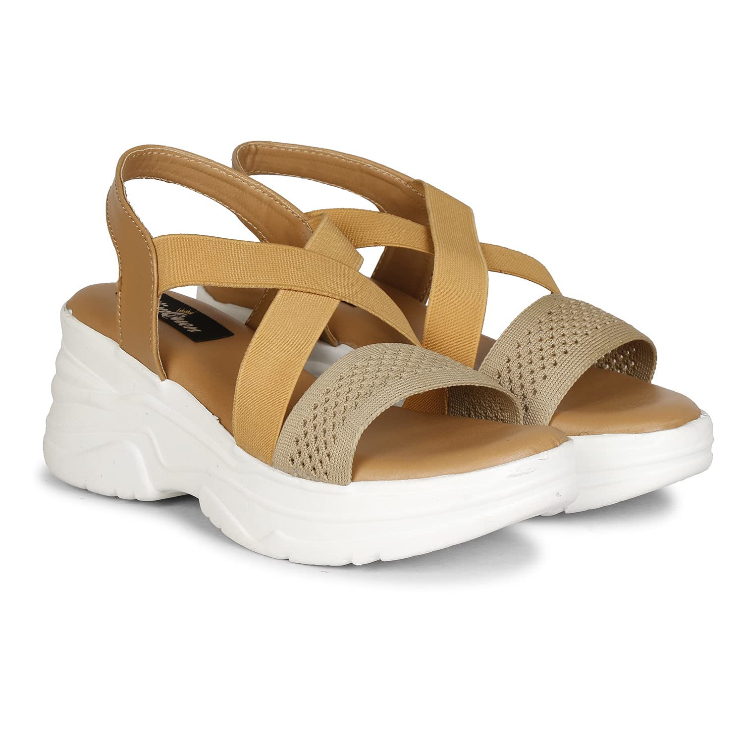 HimQuen Stylish Girls High Heel Criss Cross Chunky Sole Casual Fashion Wedges Sandal for Women/Girls Ankle Strep Sandal Beige (B09B28RLTM) Amazon Price History, Amazon Price Tracker