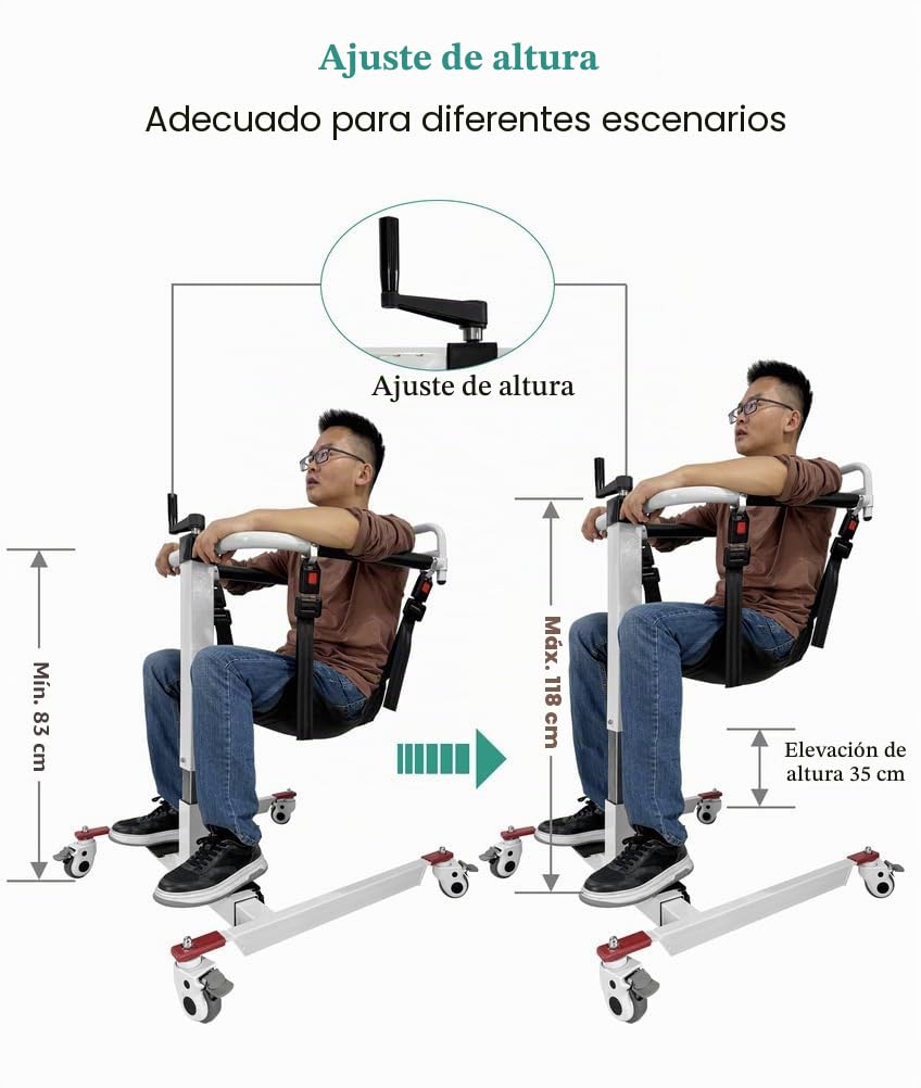 Elevador de Transferencia Manual Altura/Anchura Ajustables, Silla de Transferencia para Pacientes, Elevador Portátil para Discapacitados para Coche, Elevador para Silla de Ruedas