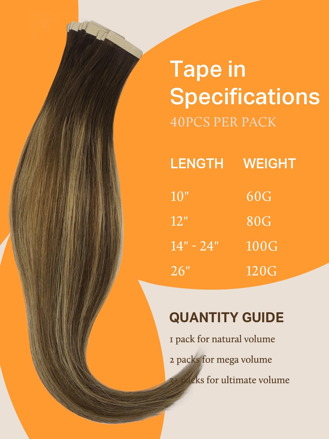 DOORES Hair Extensions Tape in Human Hair, Balayage Chocolate Brown to Caramel Blonde 40pcs 100g 20 Inch - Image 4