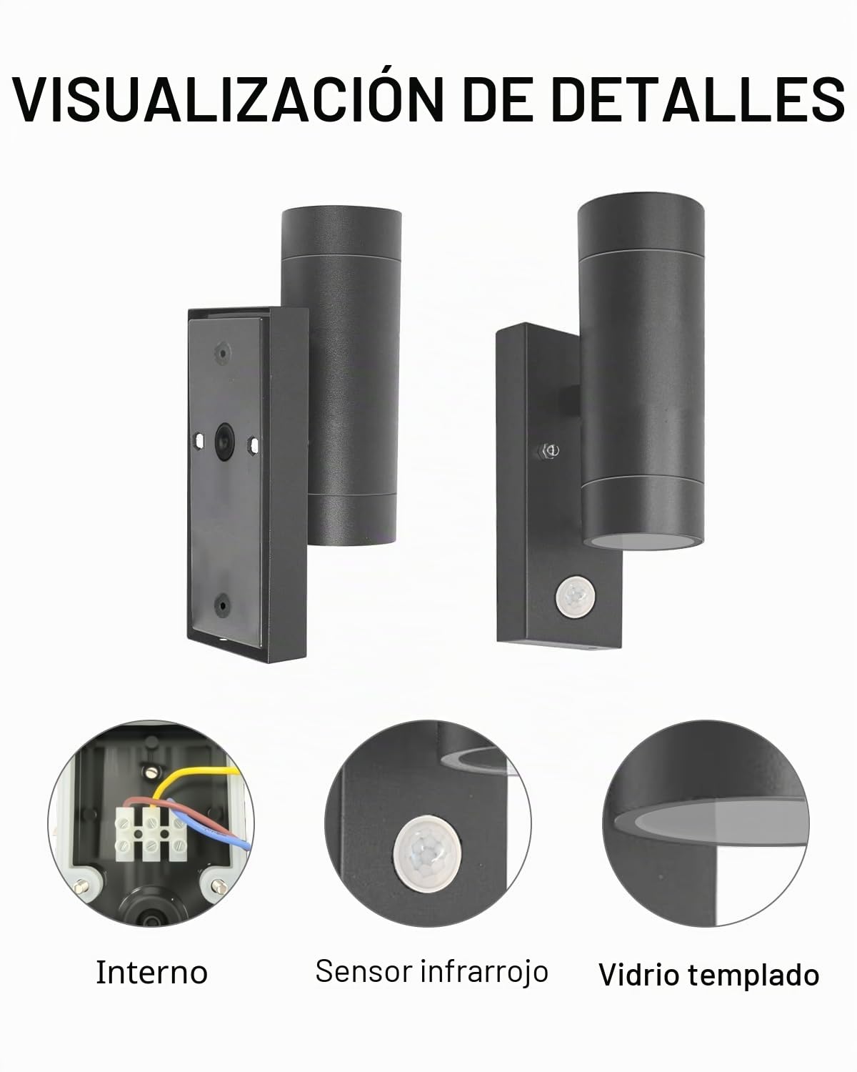 Aplique Pared Exterior de Aluminio con Sensor de Movimiento | Lampara de Pared Exterior, IP65 Luz Exterior Pared GU10 Arriba y Abajo, para Jardín, Patio, Porche, Antracita, 2 Piezas