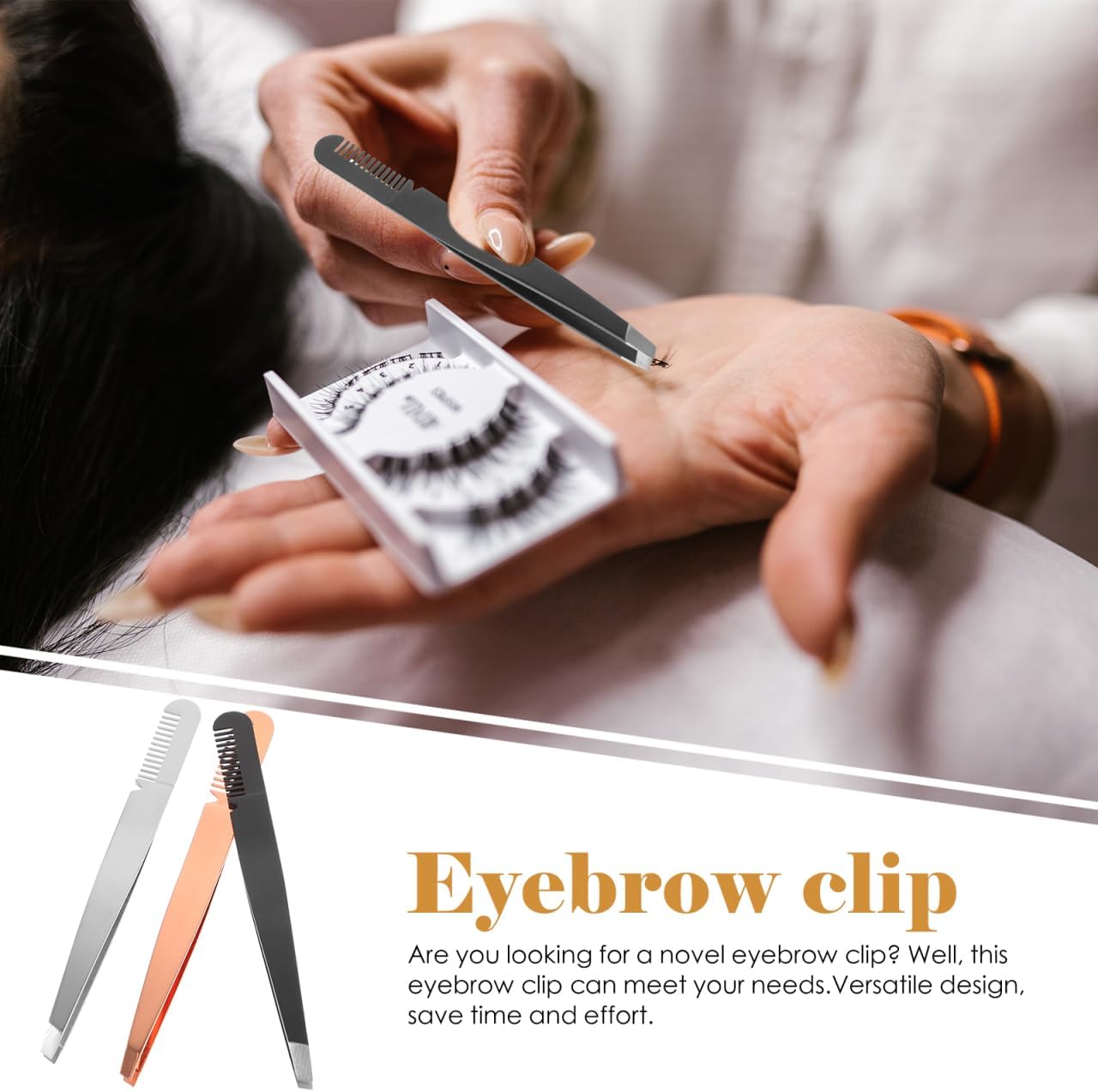 PRETYZOOM Eyebrow Tweezers Stainless Steel Slant Tip 2 in 1 Precision Brow Shaping Tool for Women Lash Applicator and Facial Hair Removal 3 PACK