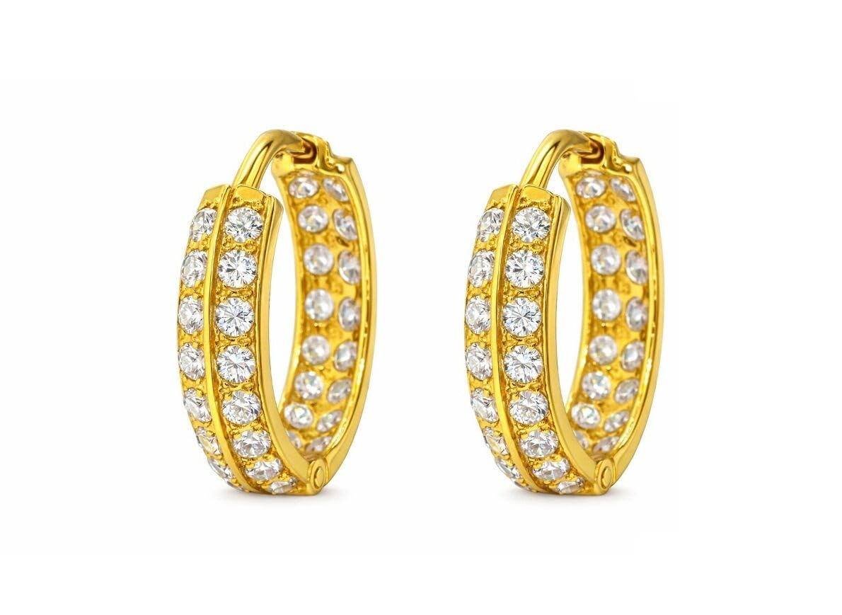 Pendientes de aro de oro amarillo fino de 18 quilates con certificado real