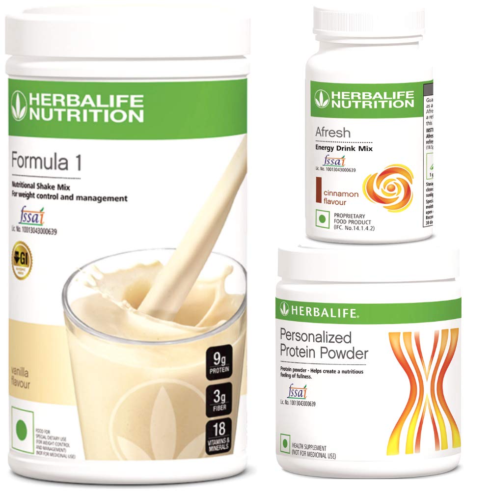Herbalife Formula 1 Shake Mix 500 Grams with Protein Powder 200 Grams and Afresh 50 Grams (Formula 1 Kulfi; Afresh Cinnamon)