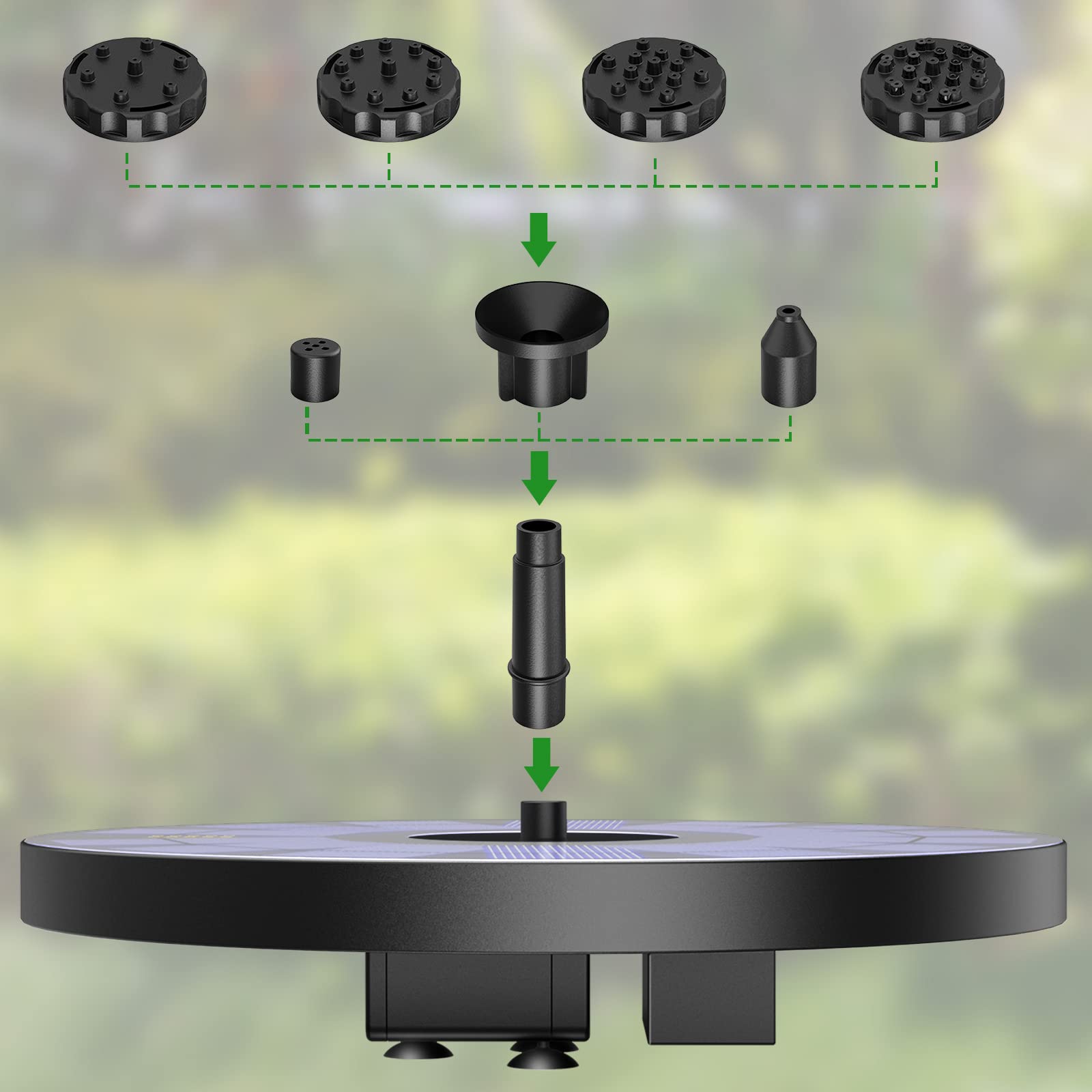 AMZtime 2.5W Fontana Pompa Solare da Giardino, con 6 Ugelli, Acqua Galleggiante per Bagno per Uccelli, Laghetto, Decorazione e Piscina
