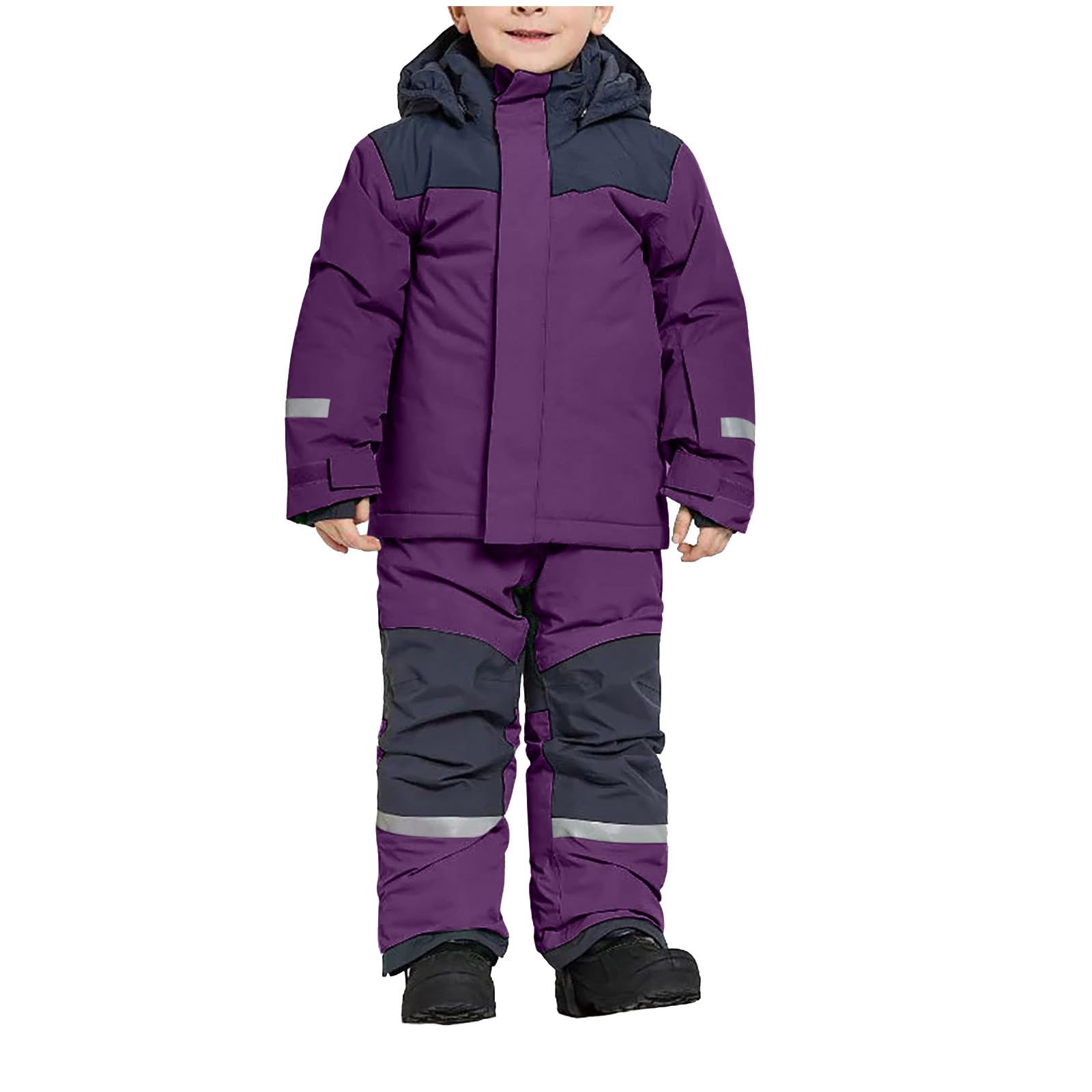AACH 2025 Kinder Skianzug Jungen mit Kapuze Skioverall Winddichte Wasserdichte Schneeoverall Mädchen Warmer Schneeanzug Dickere Winter Daunenjacke mit Reflektierenden Streifen Skibekleidung