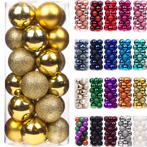 Emopeak 24Pcs Mini Christmas Balls Ornaments for Xmas Tree - 1.2 Inch Small Shatterproof Christmas Tree Decorations Hanging Ball for Holiday Wedding Party Decoration Gold