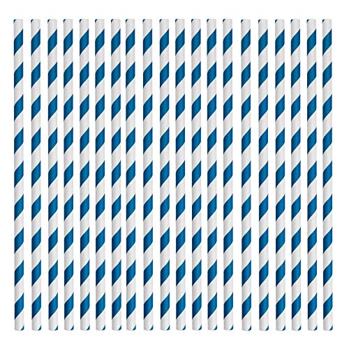 Rink Drink Pajita ecológica y Biodegradable - Ideal para Fiestas y Bodas - Papel - Azul y Blanco - Pack de 50