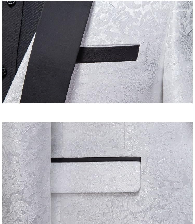 Slim Fit Men’s 3 Piece Suit Set Pants Vest Business Formal Tuxedo for Wedding Groom Party Prom Dress Suit(White,XX-Large)3