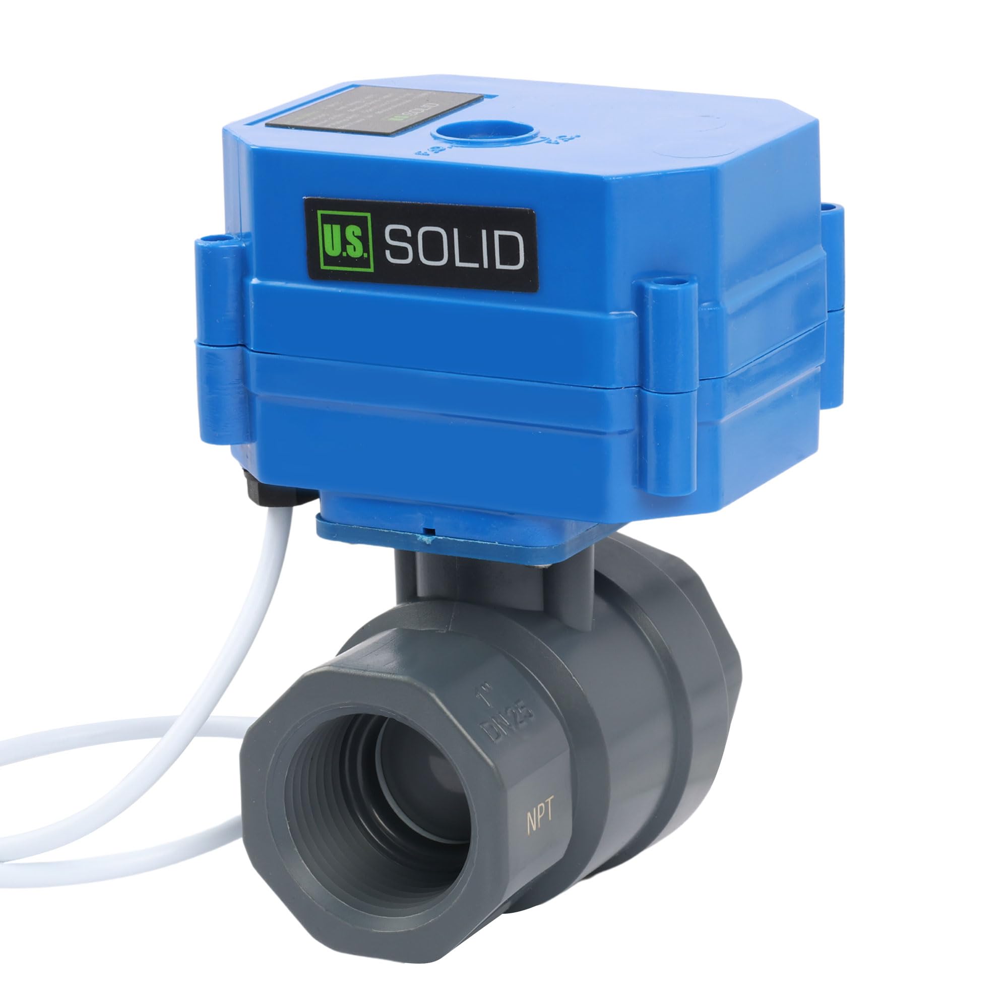 Valvola a sfera motorizzata in UPVC da 1" - Valvola a sfera elettrica in plastica con porta completa, ritorno automatico a 2 fili, 9-36 V AC/DC, normalmente chiusa