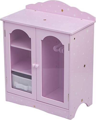 Miniatura 1 de Olivia's Little World Twinkle Stars - Armario de muñecas de 18 pulgadas con 3 perchas, estantes y contenedor de lona, almacenamiento de armario de