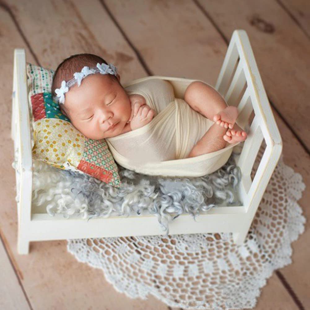 Accessoires Photo pour Bébé Photographie Nouveau-né Accessoires Photobooth Studio Photo Posant des Accessoires Petit Lit en Bois 42X28.5X21.5cm