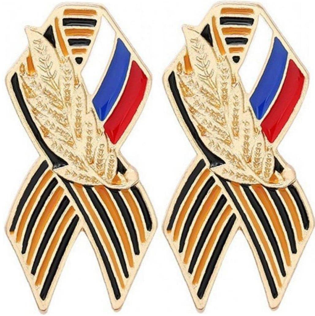 Froiny Russian Brooches Lapel Pin 2pcs Ribbon Ear of Wheat Russian Flag Saint George Victory Day Badge Festive Memory Symbol Sign Gifts