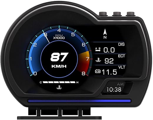 Techadro TA-H1 HUD OBD2 GPS Smart Gauge Speedometer – High-Resolution, No Delay Head-Up Display, 10 Interfaces, RPM, Fuel, Turbo, Temp Monitoring...