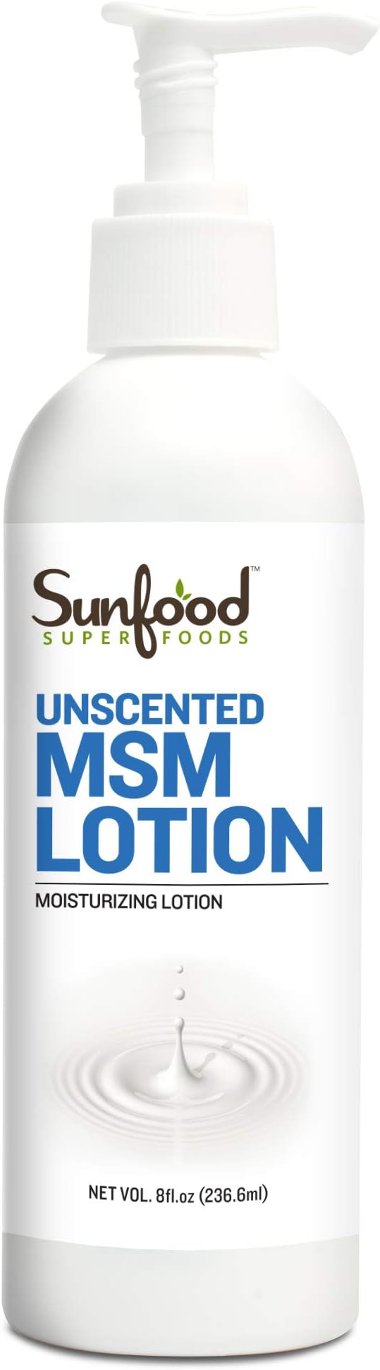 Sunfood Superfoods Unscented MSM Lotion. 8 oz Bottle