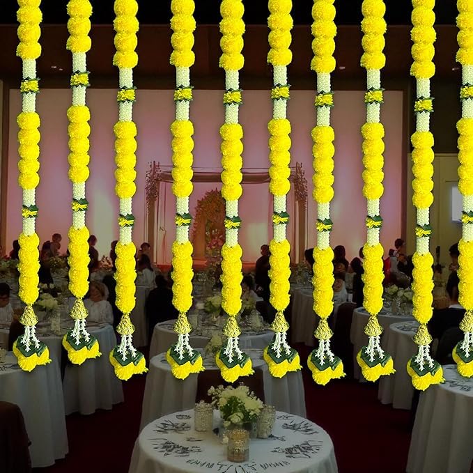 Image of iHandikart Decorative Marigold Hanging Strings, Pack of 6 Artificial Flower Garlands for Door, Home, Wedding, Diwali & Festival Decoration Size (47 Inch)