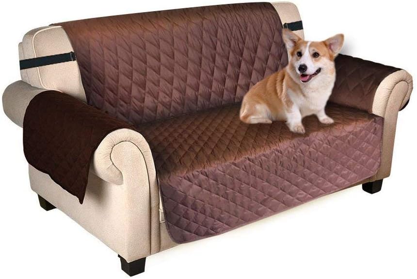 FUDALI Sofa Saver Sofa Cover Waterproof Anti-slip Store Oversized Sofa/Couch Protector, Reversible with Elastic Strap to hold in Place (Coffee) (3 seater)