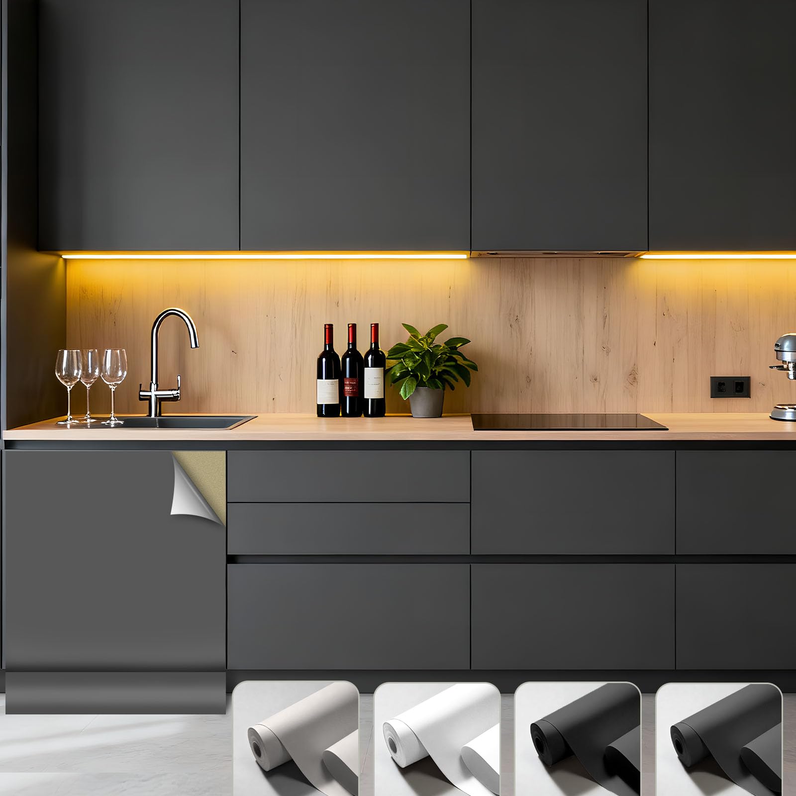 Klebefolie Möbel Dunkelgrau Matt Tapete 80 x 550 cm, Selbstklebende Folie Möbel Matt, Küchenfolie Schrankfolien, Wasserdicht Klebefolie Küche, PVC Dekofolie für Schränke, Fensterbank