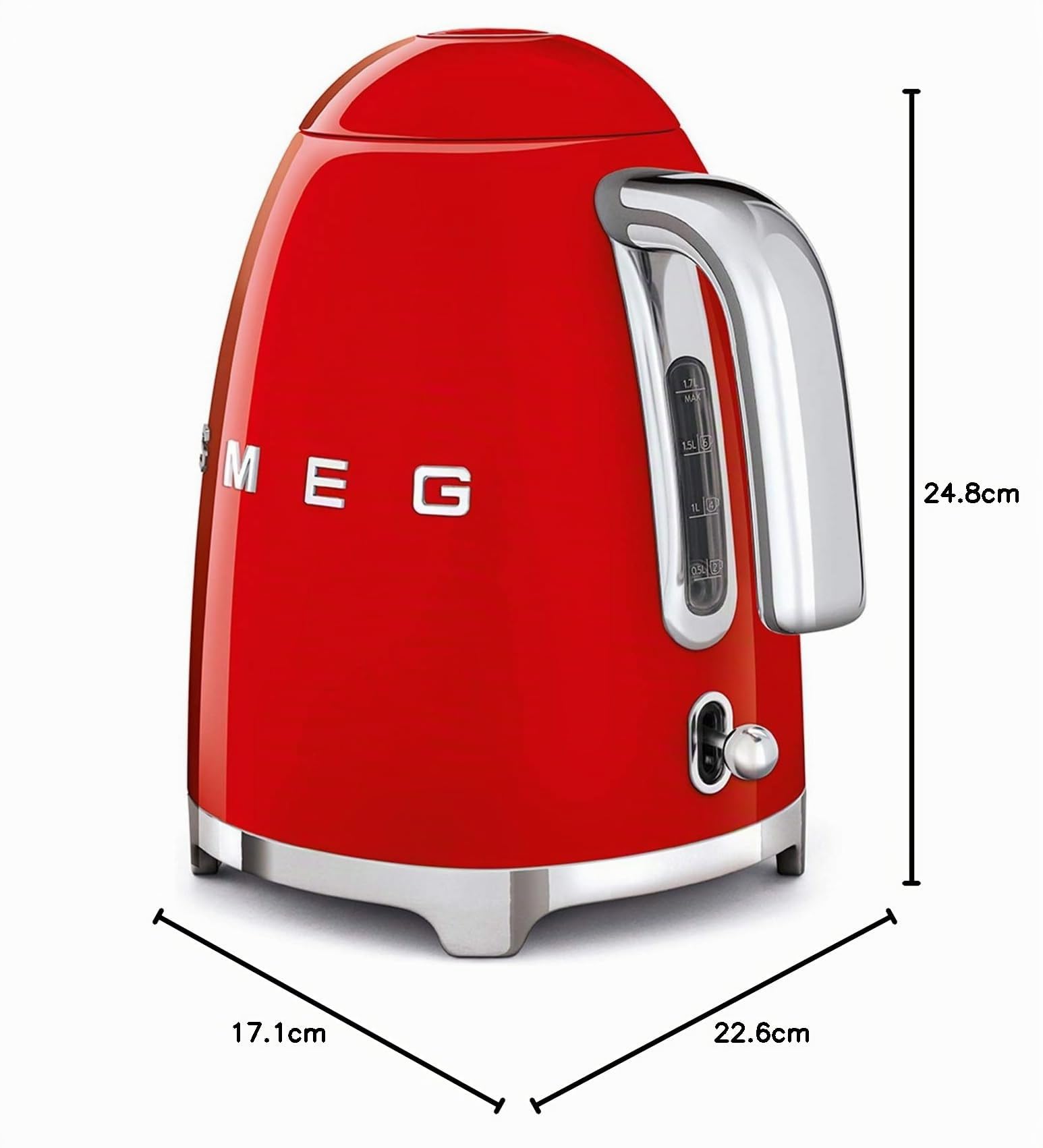 Smeg, KLF03RDEU 1.7L Wasserkocher, Soft-Opening-Kannenverschluss, Herausnehmbarer Anti-Kalkfilter aus Edelstahl, Automatische Abschaltung bei 100°C, Rutschfeste Stellfüße, 2400W Leistung, Rot
