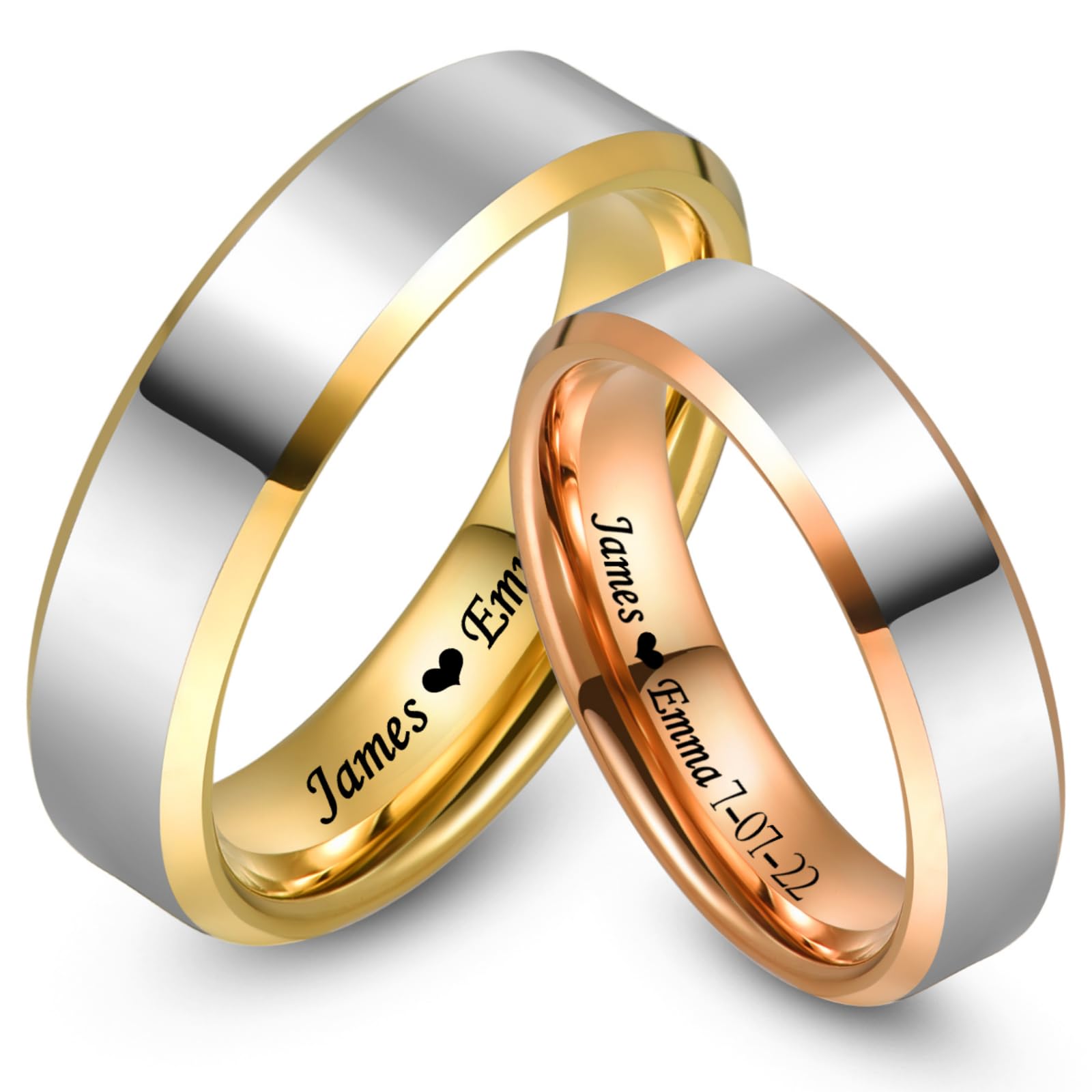 Corato Personalized Ring for Couples 4mm 6mm Silver Gold Plated and Silver Rose Gold Plated Customized Tungsten Engraved Engagement Wedding Band