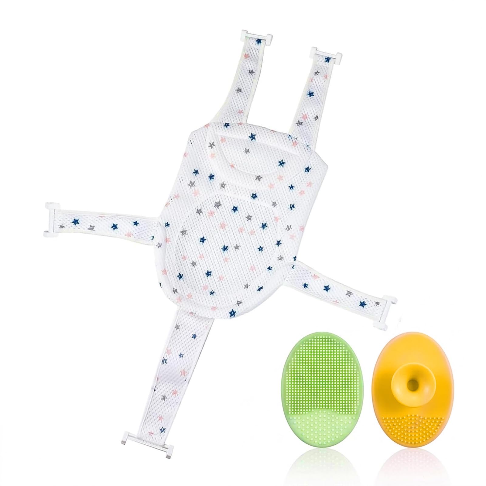 1 Pièce Coussin de Bain Ajustable Antidérapant, avec 2 Brosses à Shampooing Incluses, Tapis de Bain Réducteur de Glisse pour Bébés (6-24 Mois), Idéal comme Cadeau de Naissance