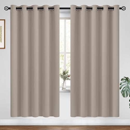 Miniatura 76 de COSVIYA Cortinas 100% opacas para dormitorio con forro negro, bloqueo de luz completa, aislamiento térmico y ojales, tratamiento de ventana de 54