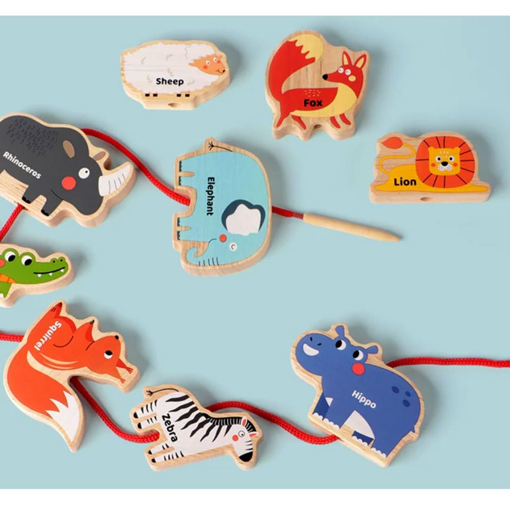 Juguete Montessori 2 en 1 de Madera para Apilar y Equilibrar Animales | Enhebrar cuentas apilar bloques, juego equilibrio animales bosque, juguete educativo habilidades motrices finas