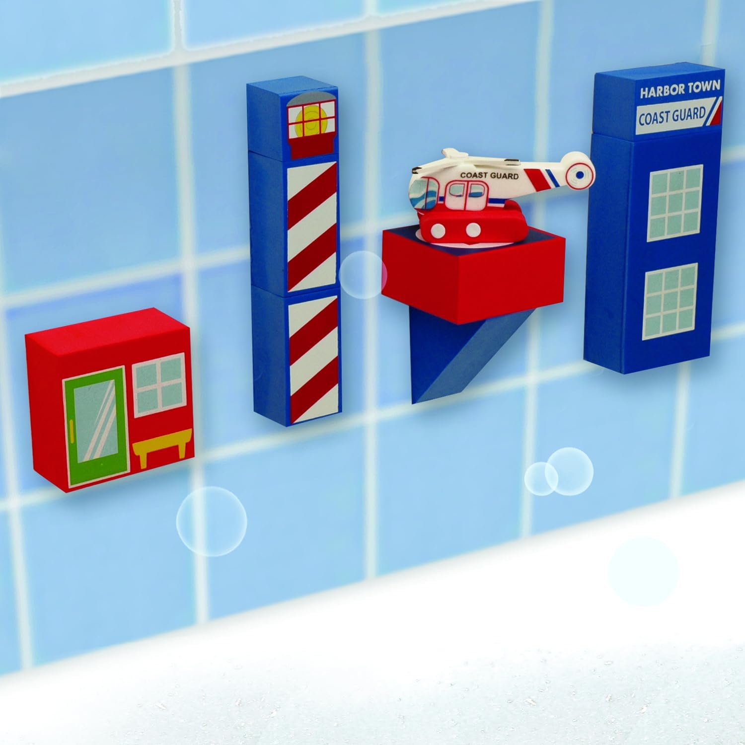 BathBlocks Floating Coast Guard Set, Red & Whte