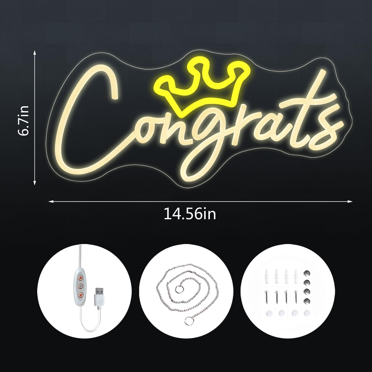 'Congrats Grad neonowy znak LED litery neonowy znak z okazji ukończenia szkoły impreza neonowa lampka USB ciepły biały znak do dekoracji ścian akademika klasa pokój urodziny wydarzenie przyjęcie