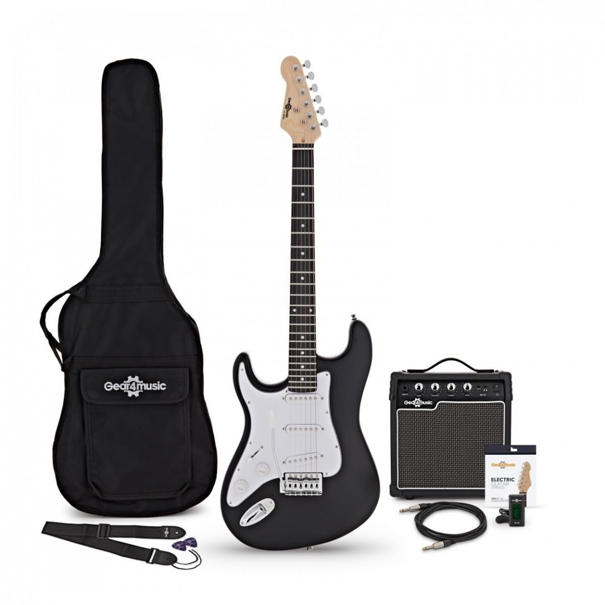 Gear4music Chitarra LA Mancina Taglia Intera con Ampli 10W | Mancino Taglia Intera con Ampli 10W, Manico in Acero Liscio, Tre Pickup Single Coil con Selettore a 5 Posizioni