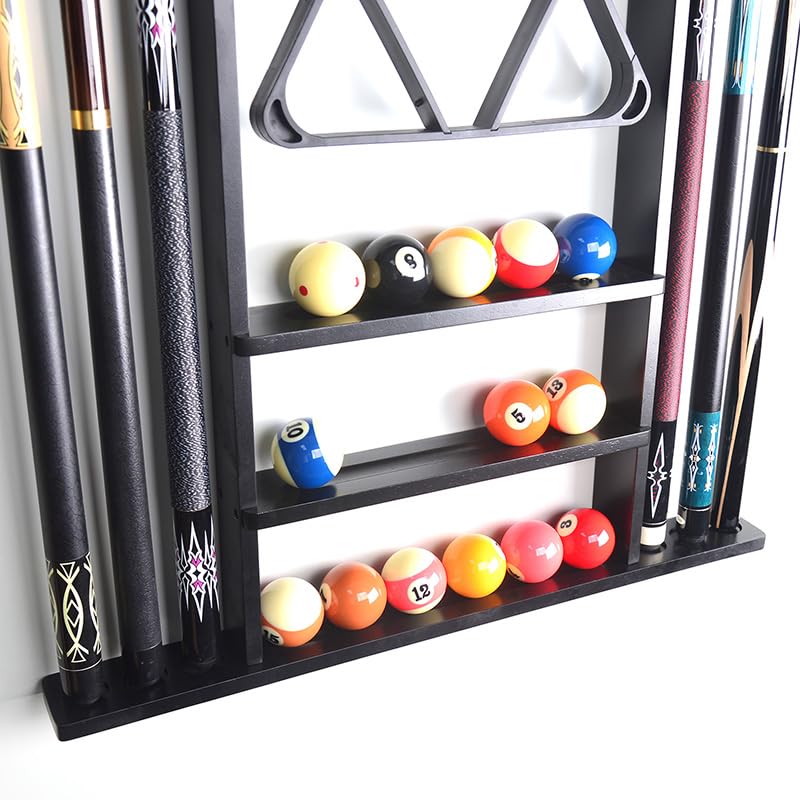 RUP Pool Cue Rack Wall Mount, 6 Pool Billiard Cue Rack, holds ball set, chalk & triangle, Made of Solid Pine Wood, Pool Table Accessories for Billiard Room or Club (accesories not included) 4