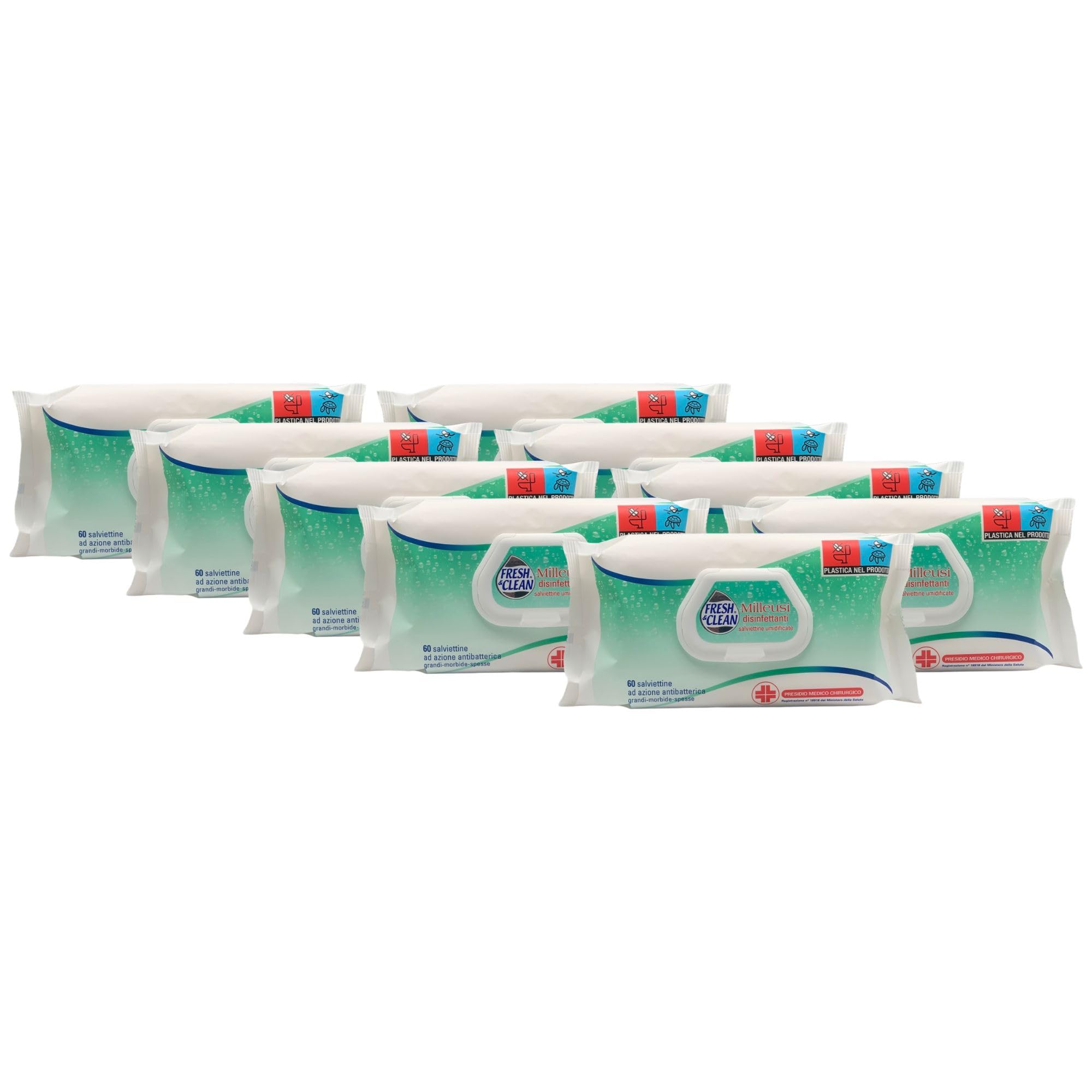 9x Confezione Da 60 Salviettine Umidificate MILLEUSI Disinfettanti. Grandi, Morbide e Spesse. Utili In Casa e Fuori