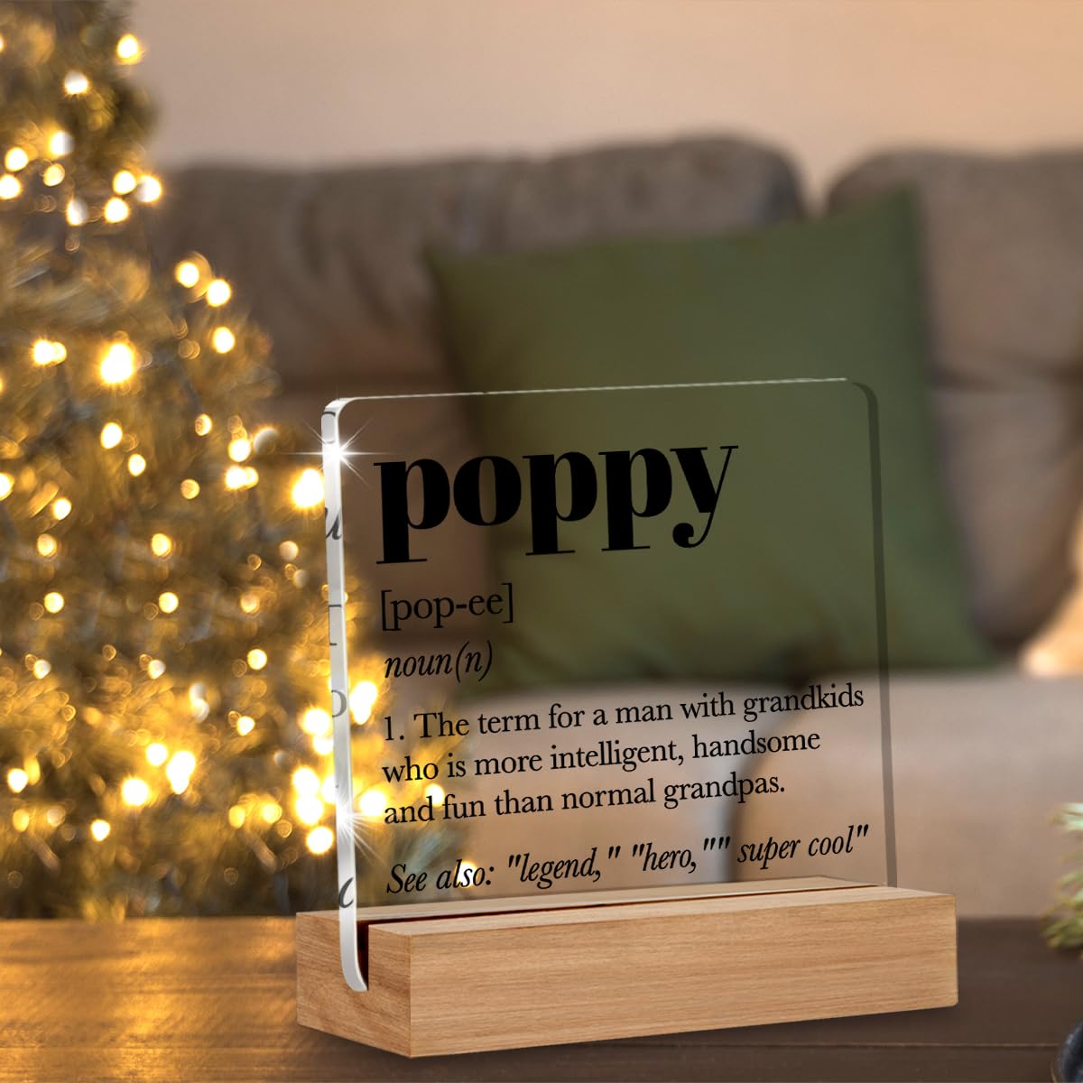 Gifts for Grandpa Poppy, Poppy Definition Gift, Grandfather Gift Ideas, Grandfather Christmas Gifts, Desk Decor Acrylic Sign, 4 x 4 Inches