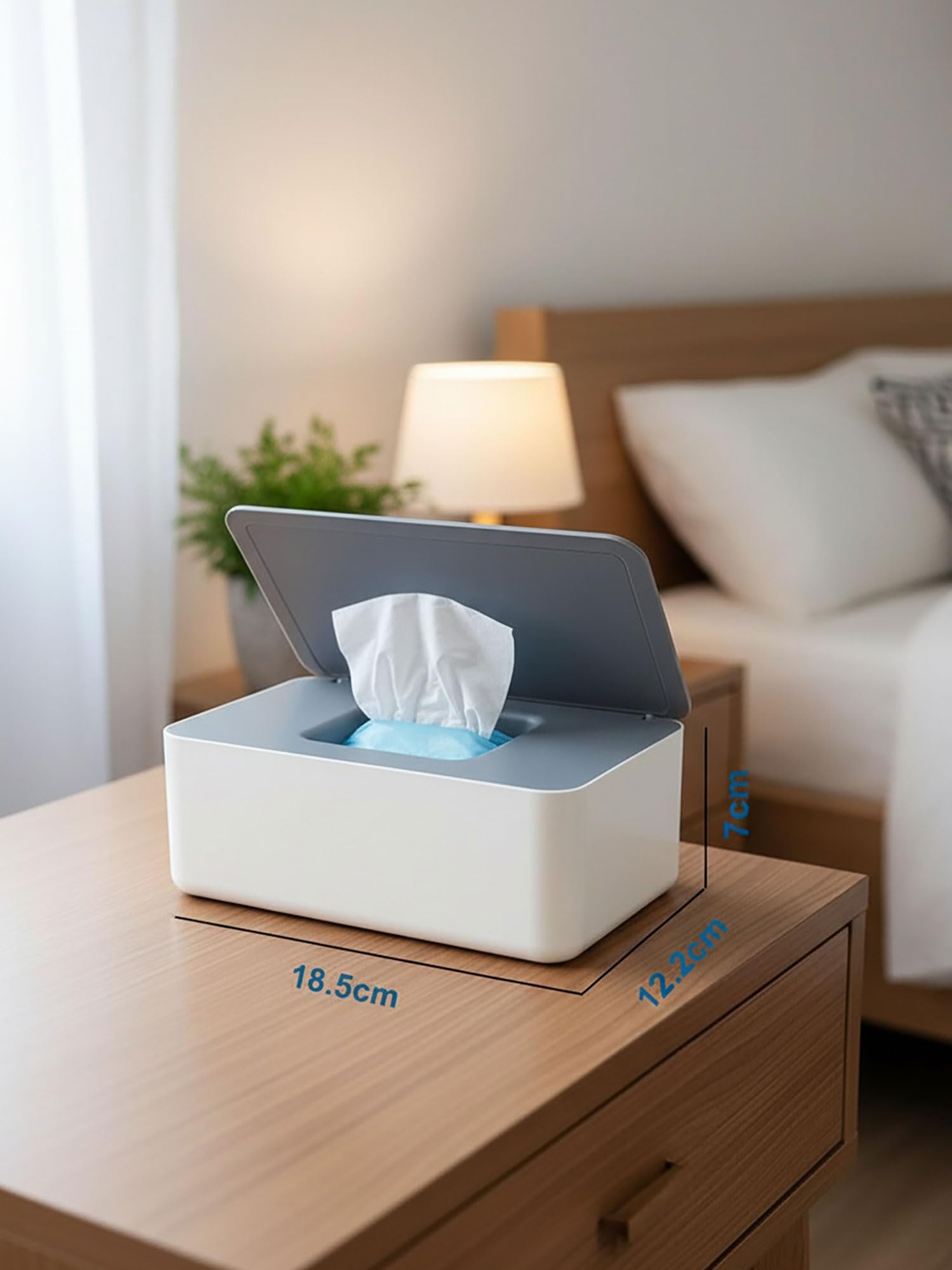 Wet Wipe Dispenser with Lid - Large Capacity for Home, Office & Cars, Gray+White - 3