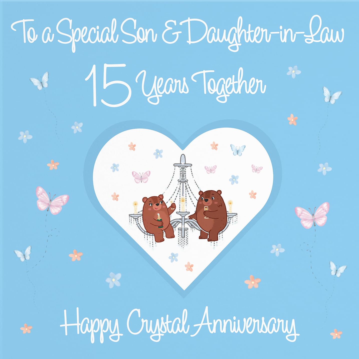 Hunts England, Son & Daughter-in-Law 15th Anniversary Card, 15 Years, Crystal Anniversary, Romantic Meadows, Fun Card - Image 2