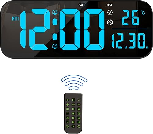 Miniatura 1 de Reloj de pared digital, pantalla LED grande de 15.2 pulgadas con control remoto, 2 despertadores, DST, atenuación automática, 1224 horas,